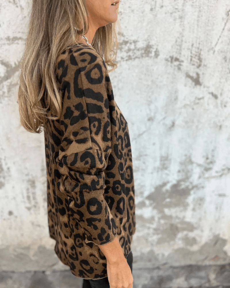 Langarm Top Damen | Animal-Print & Lockerer Fall