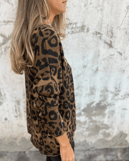 Langarm Top Damen | Animal-Print & Lockerer Fall