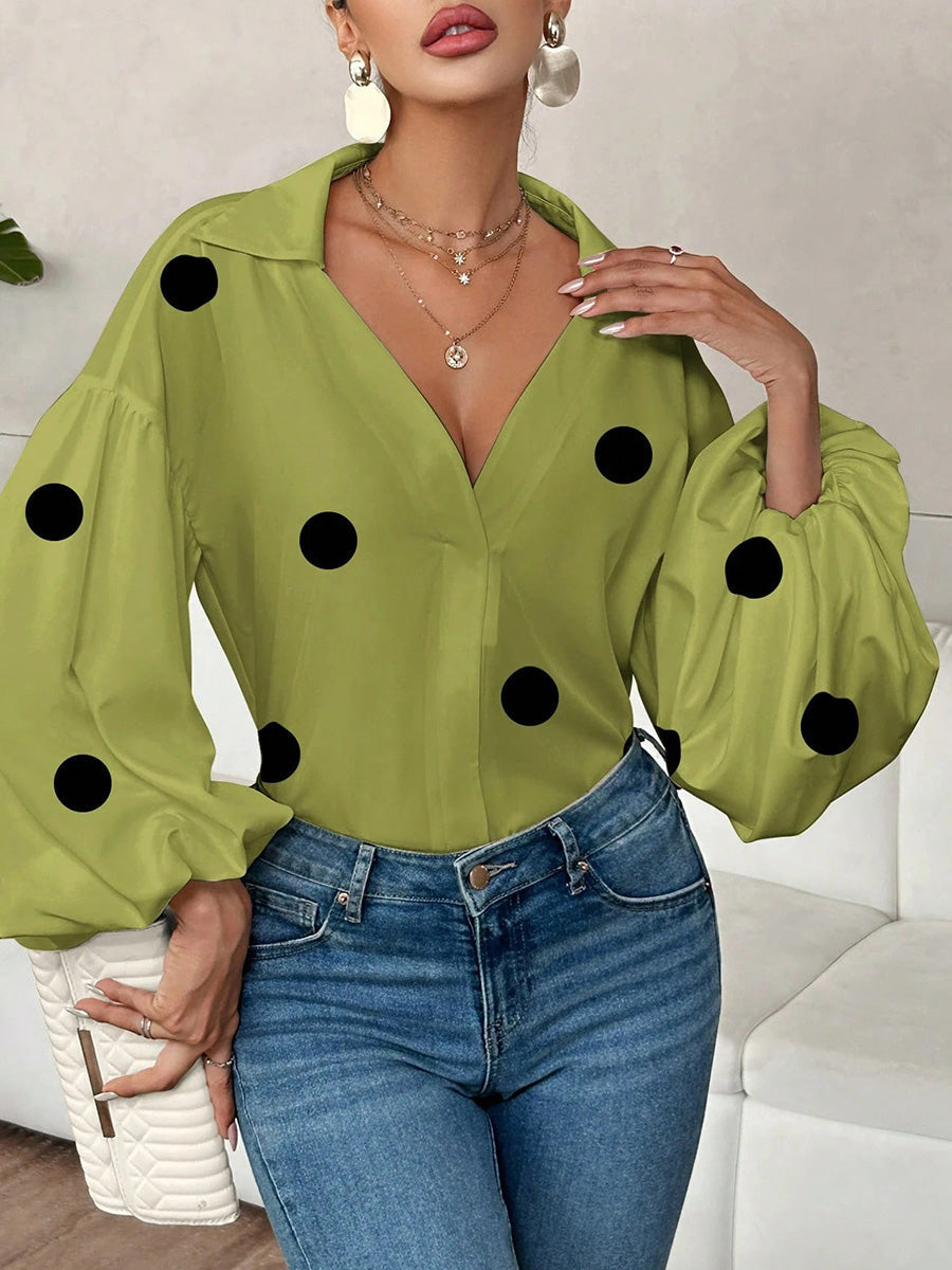 Langarm Top Damen | Ballonärmel & Polka Dots