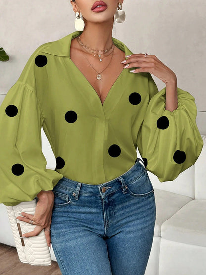 Langarm Top Damen | Ballonärmel & Polka Dots