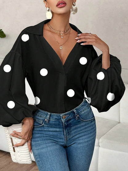 Langarm Top Damen | Ballonärmel & Polka Dots