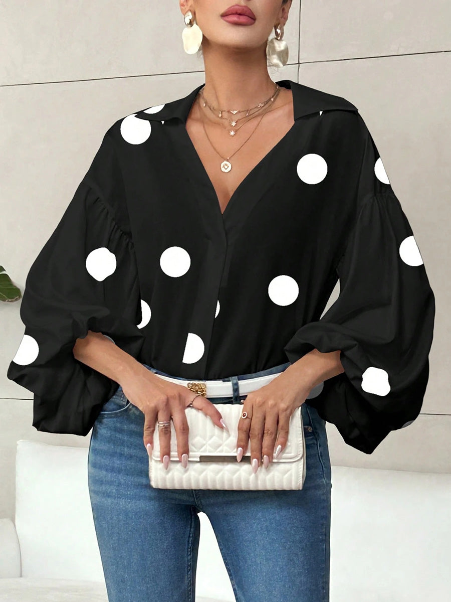 Langarm Top Damen | Ballonärmel & Polka Dots