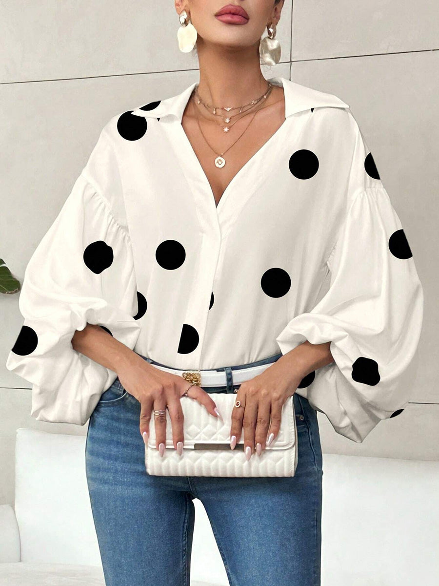 Langarm Top Damen | Ballonärmel & Polka Dots