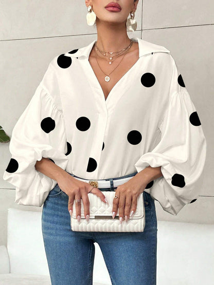 Langarm Top Damen | Ballonärmel & Polka Dots
