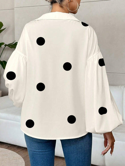 Langarm Top Damen | Ballonärmel & Polka Dots