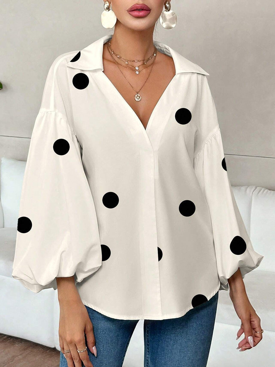 Langarm Top Damen | Ballonärmel & Polka Dots