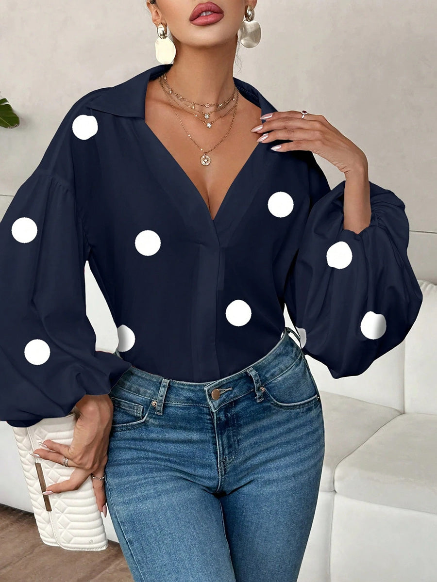Langarm Top Damen | Ballonärmel & Polka Dots