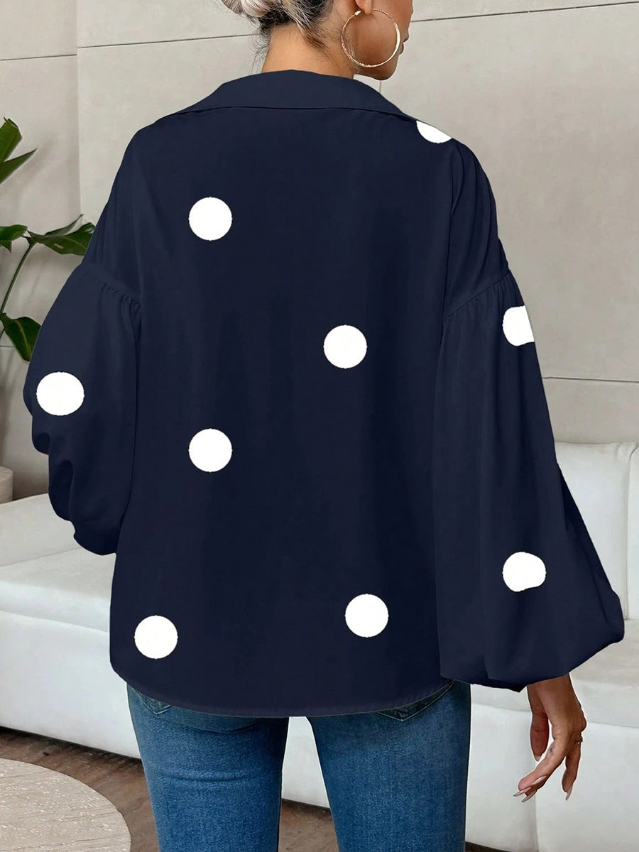 Langarm Top Damen | Ballonärmel & Polka Dots