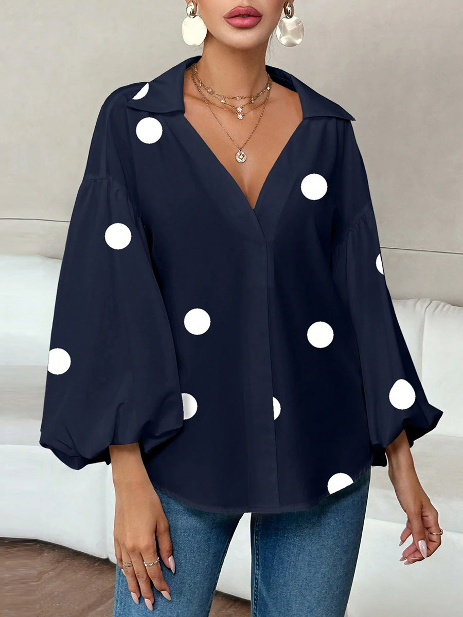 Langarm Top Damen | Ballonärmel & Polka Dots