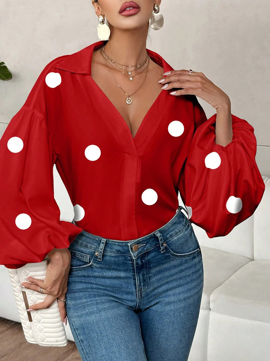 Langarm Top Damen | Ballonärmel & Polka Dots