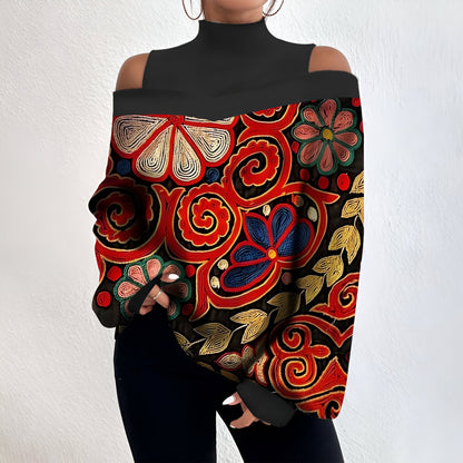 Langarm Top Damen | Cold-Shoulder & Stehkragen