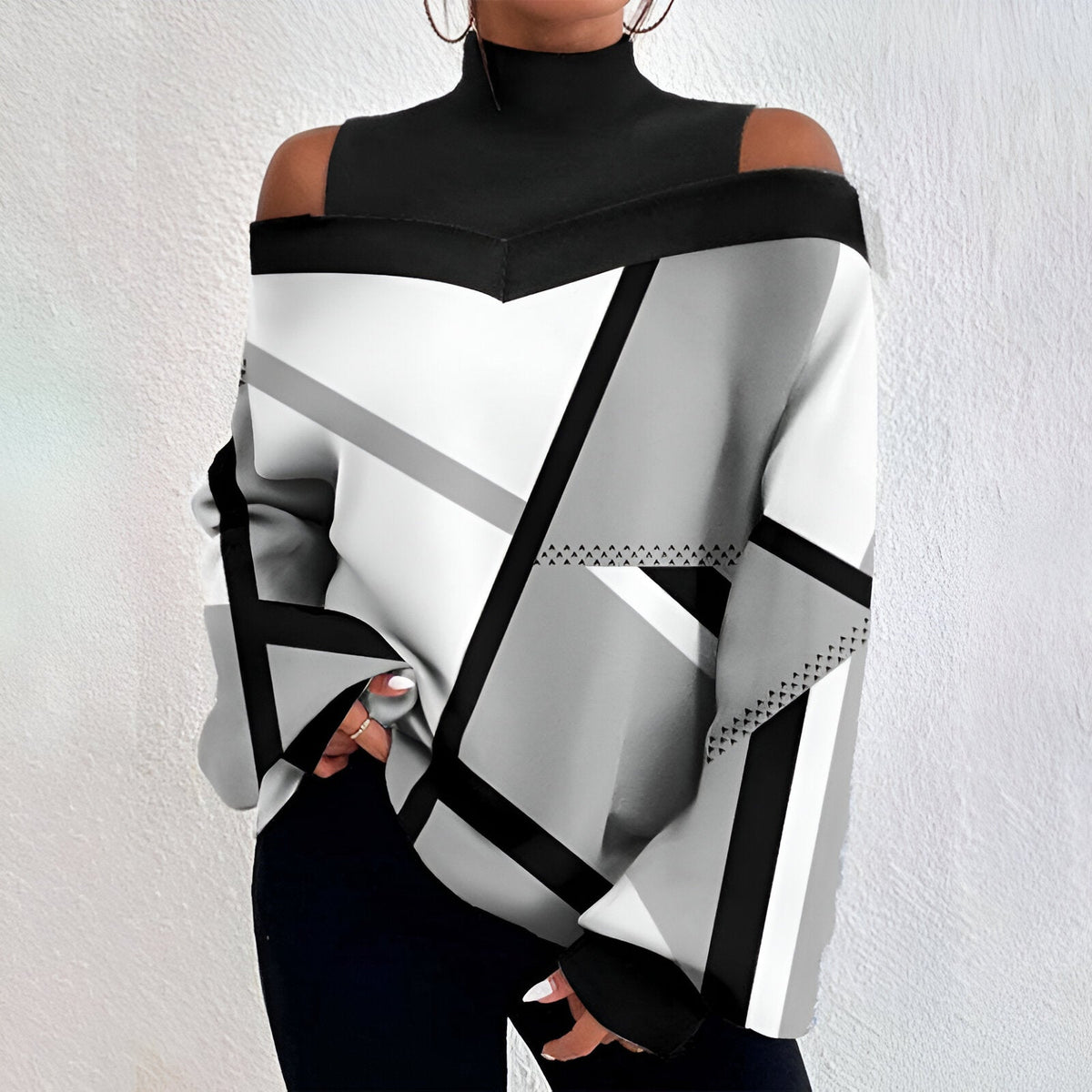 Langarm Top Damen | Cold-Shoulder & Stehkragen
