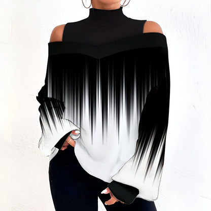 Langarm Top Damen | Cold-Shoulder & Stehkragen