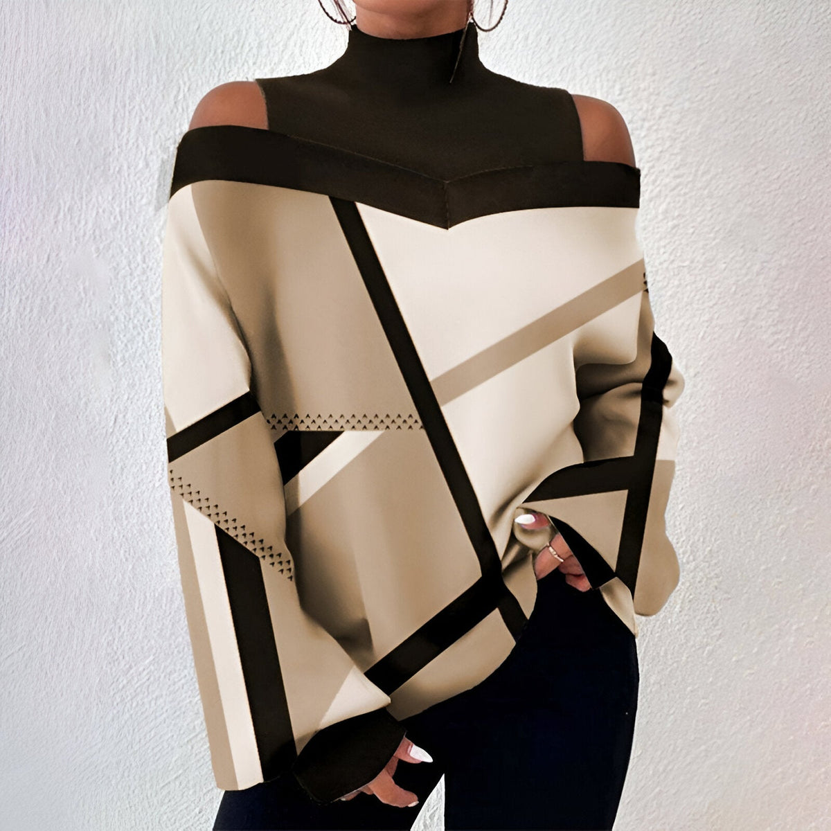 Langarm Top Damen | Cold-Shoulder & Stehkragen