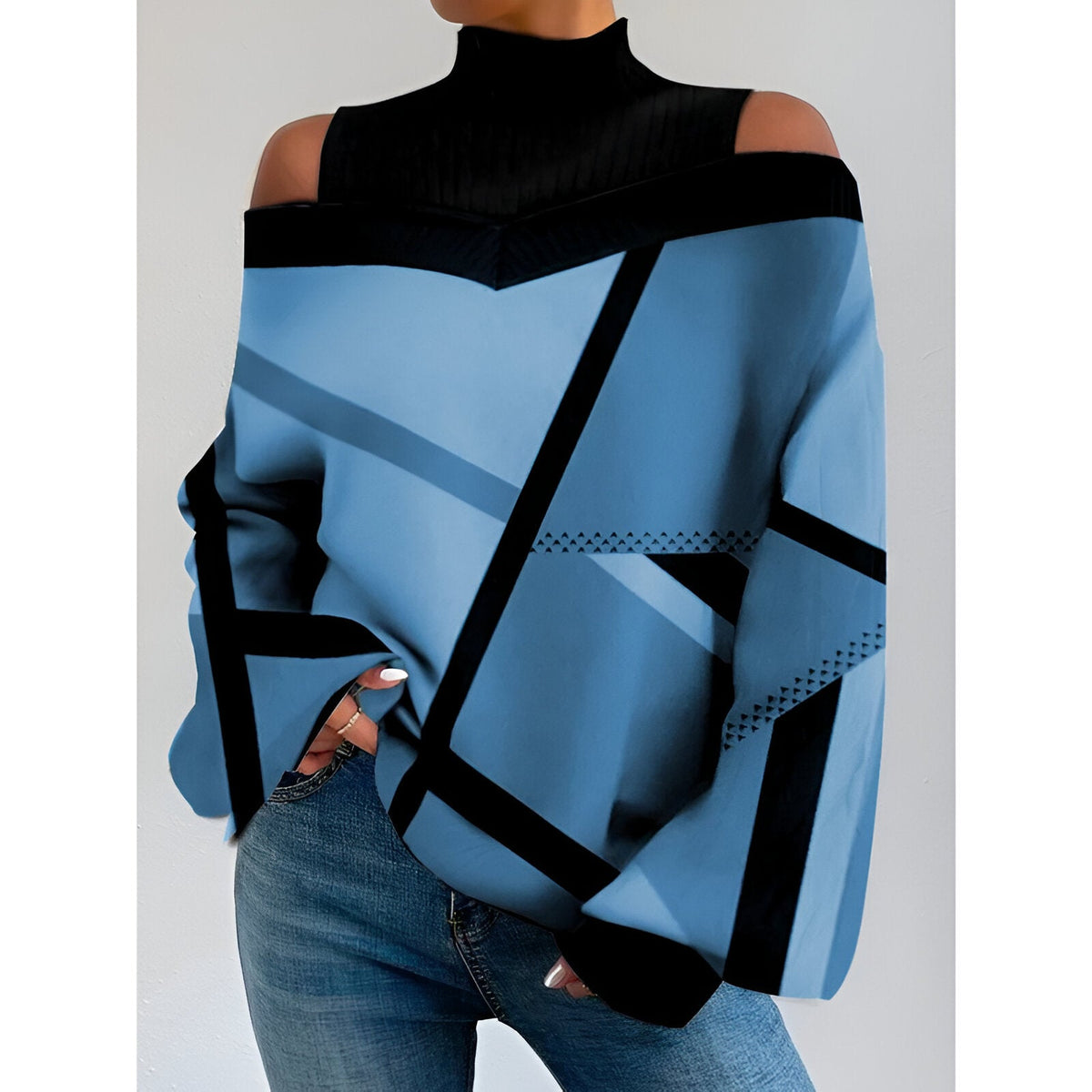 Langarm Top Damen | Cold-Shoulder & Stehkragen