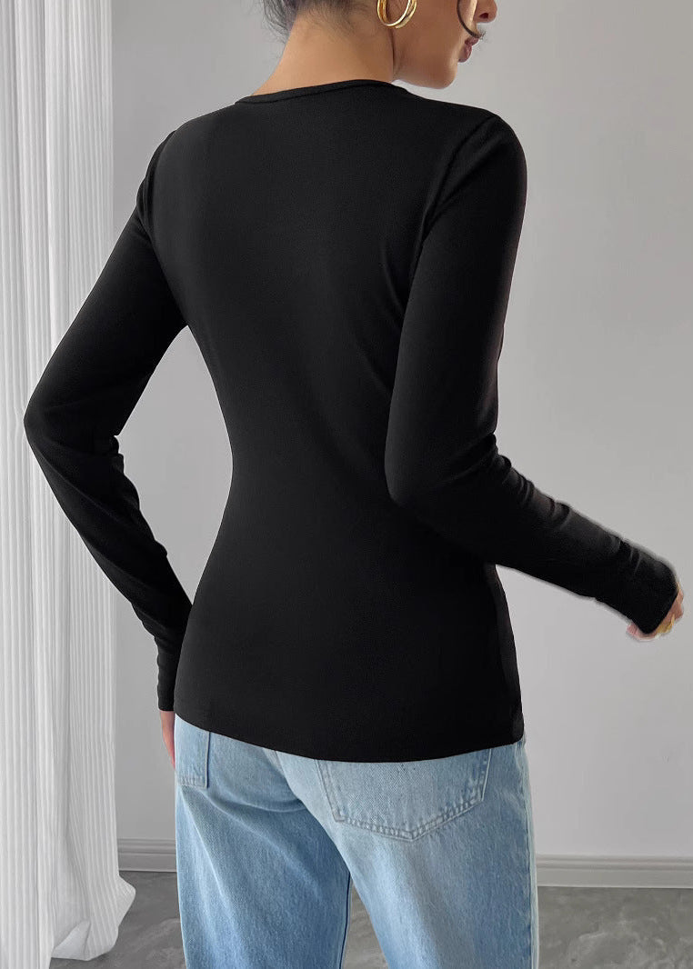 Langarm Top Damen | Cut-out & Rosen-Applikation
