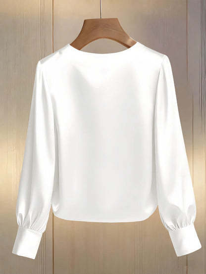 Langarm Top Damen | Rundhals & Perlenzier