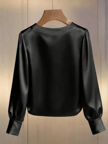 Langarm Top Damen | Rundhals & Perlenzier