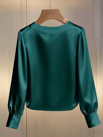 Langarm Top Damen | Rundhals & Perlenzier