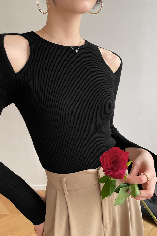 Langarm Top Damen | Rundhals & Schulter-Cut-outs