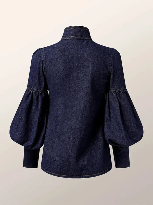 Langarm Top Damen | Schluppenschleife & Puffärmel