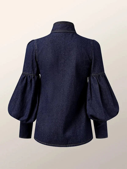 Langarm Top Damen | Schluppenschleife & Puffärmel