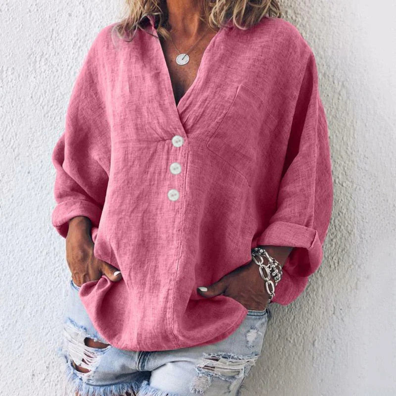 Langarm Top Damen | Stehkragen & Knopfleiste