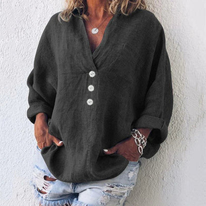 Langarm Top Damen | Stehkragen & Knopfleiste