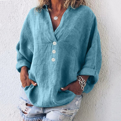 Langarm Top Damen | Stehkragen & Knopfleiste