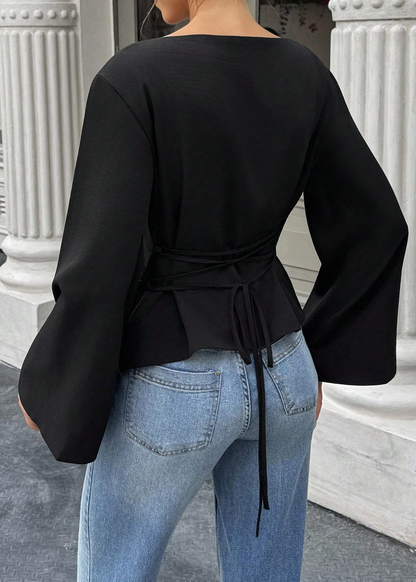 Langarm Top Damen | Trompetenärmel & Fließender Fall