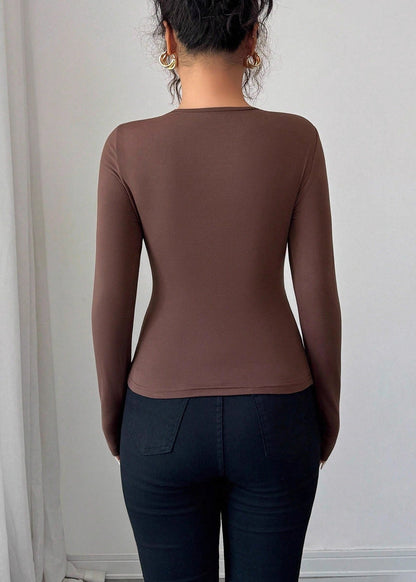 Langarm Top Damen | Twist-Front & Ring-Detail