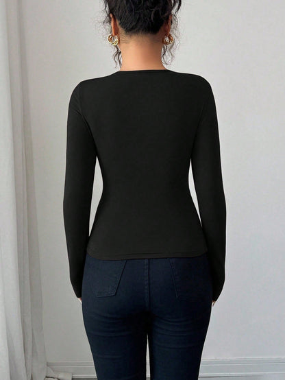 Langarm Top Damen | Twist-Front & Ring-Detail