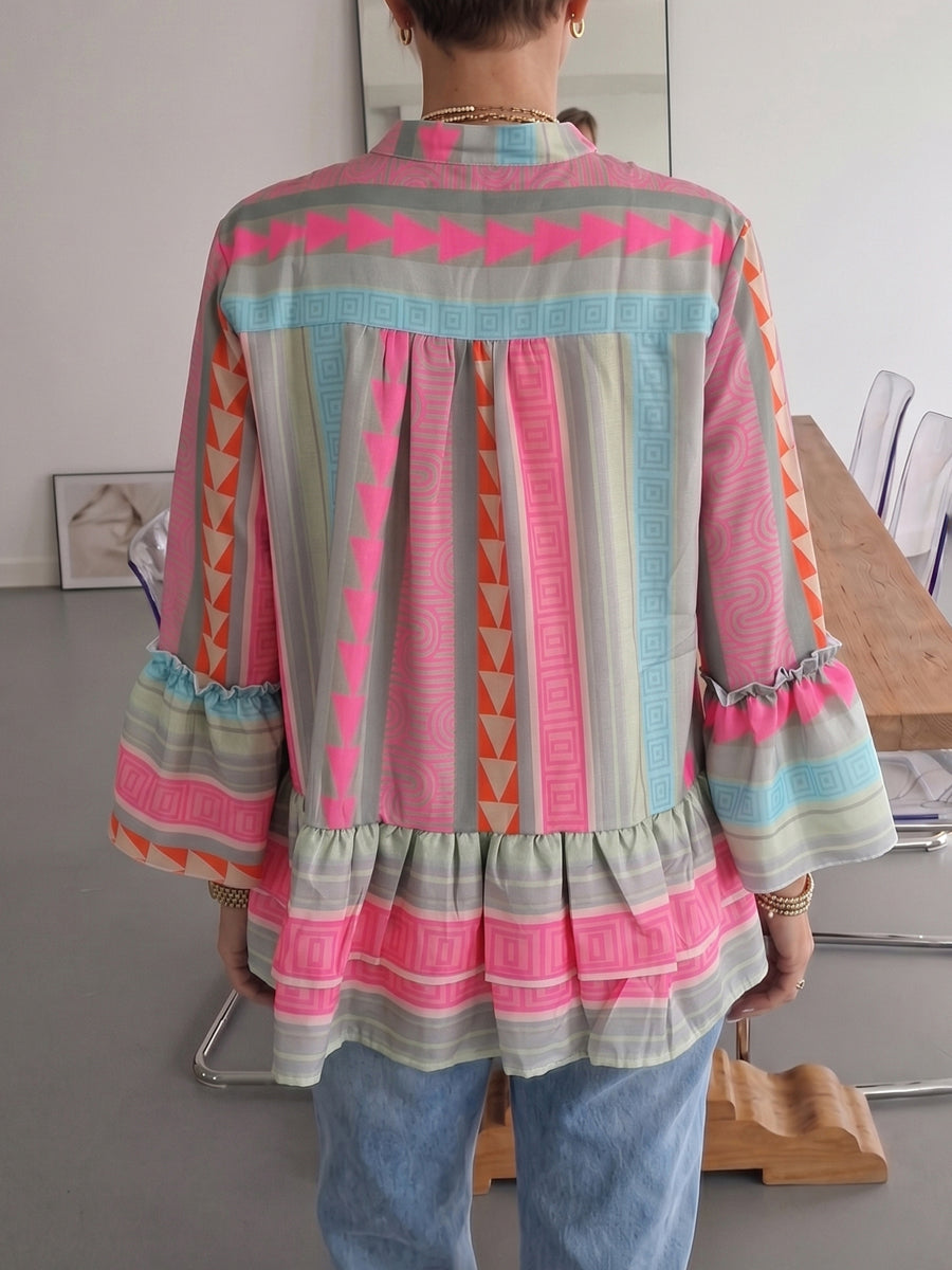 Langarm Top Damen | V-Ausschnitt & Volantsaum