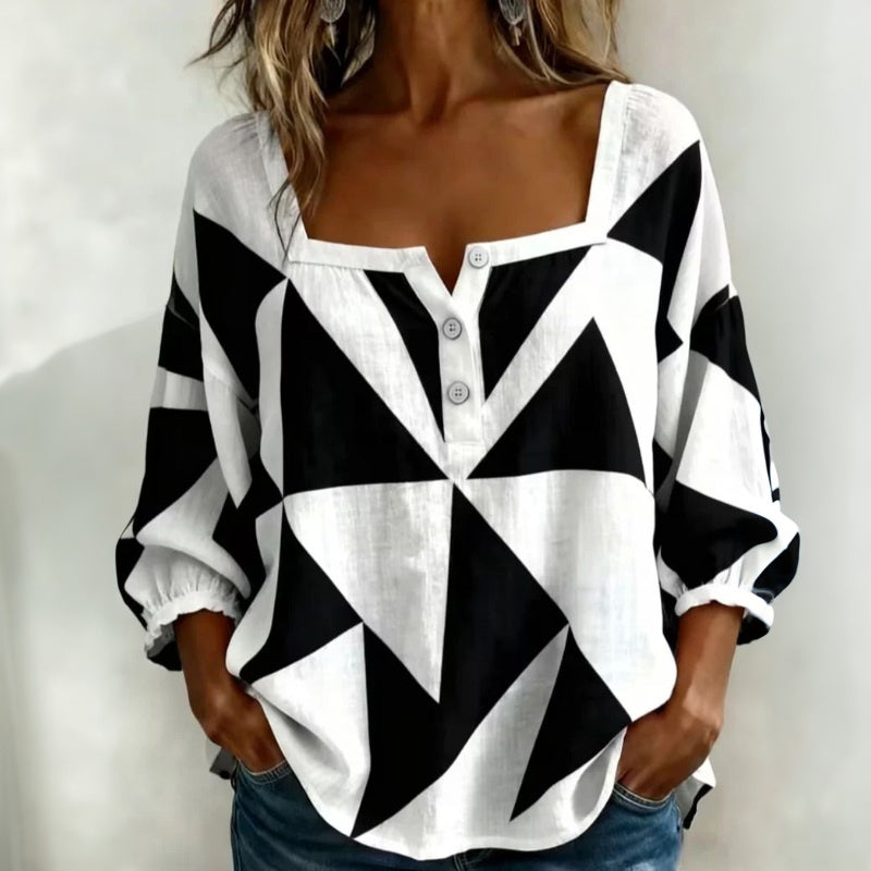 Langarm Top Damen | Weiter Schnitt & Geometrischer Print