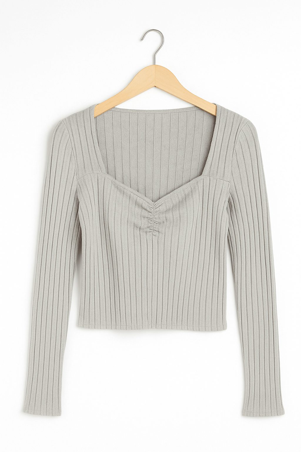 Langarm Top Damen mit Herzausschnitt | Tailliert & Raffung