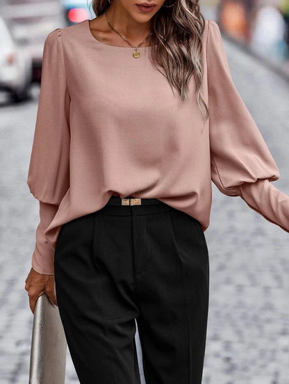 Langarm Top Damen mit Puffärmeln | Rundhals & Fließender Fall