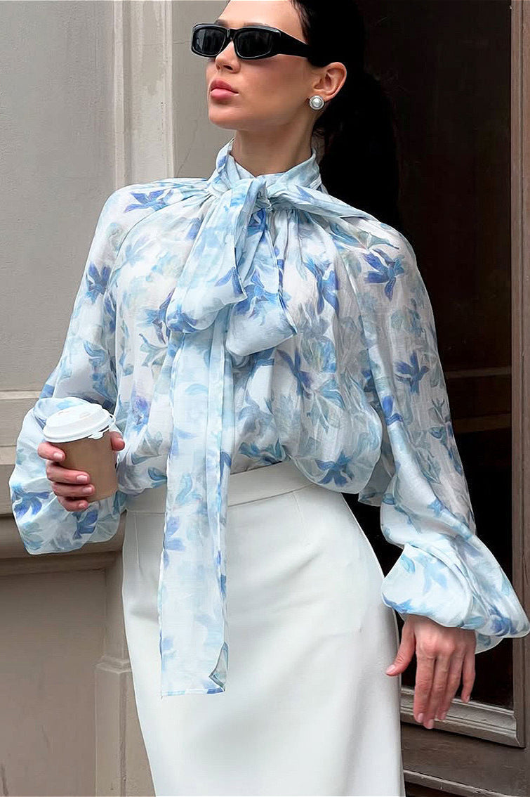 Langarm Top Damen mit Schleifenkragen | Elegant & Wandelbar