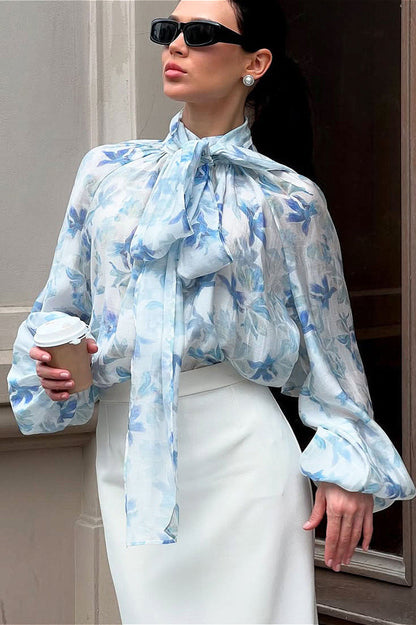 Langarm Top Damen mit Schleifenkragen | Elegant & Wandelbar