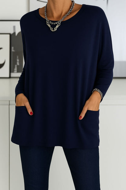 Langarm Top Damen mit Taschen | Lockerer Tunika-Schnitt