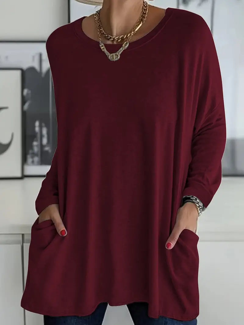 Langarm Top Damen mit Taschen | Lockerer Tunika-Schnitt