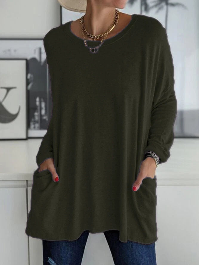 Langarm Top Damen mit Taschen | Lockerer Tunika-Schnitt