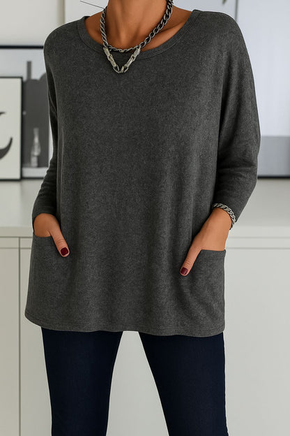 Langarm Top Damen mit Taschen | Lockerer Tunika-Schnitt