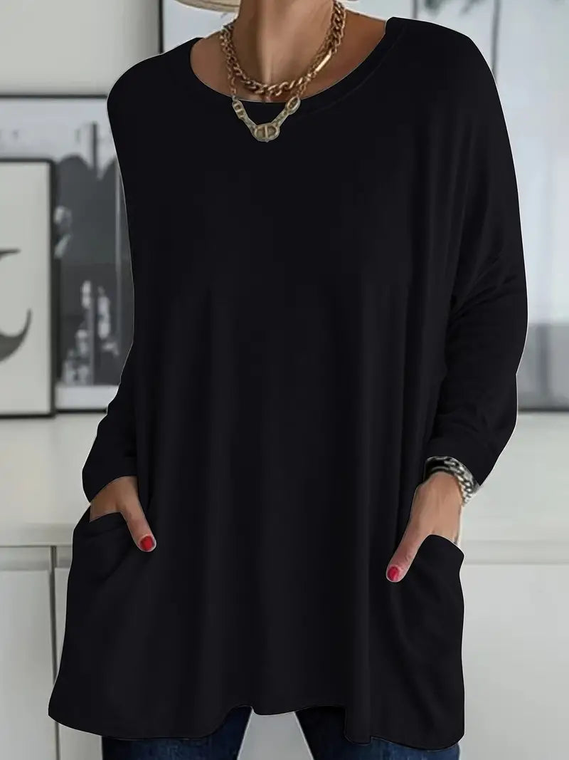 Langarm Top Damen mit Taschen | Lockerer Tunika-Schnitt