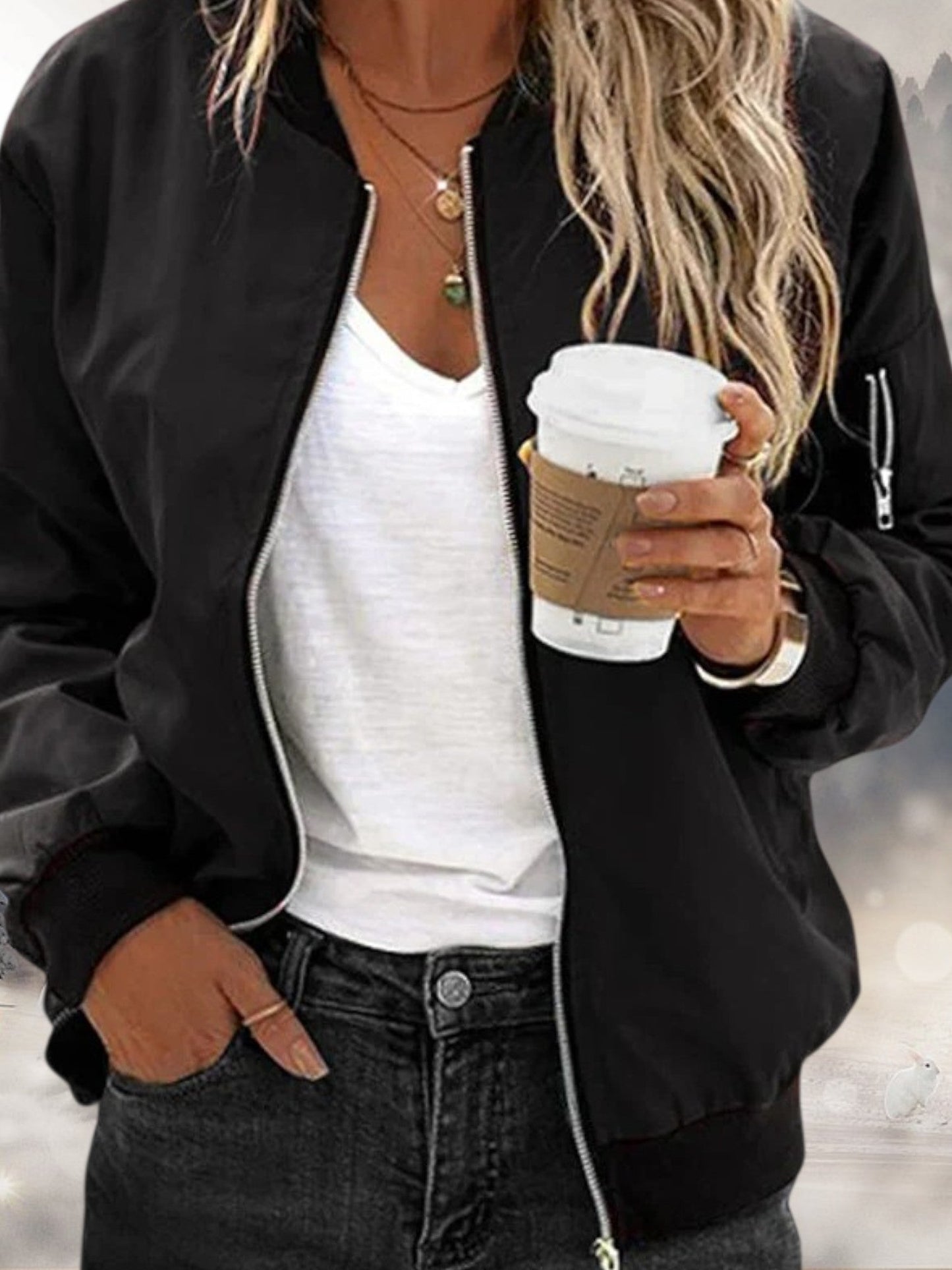 Langarmbomberjacke mit Reißverschluss und Rippendetails