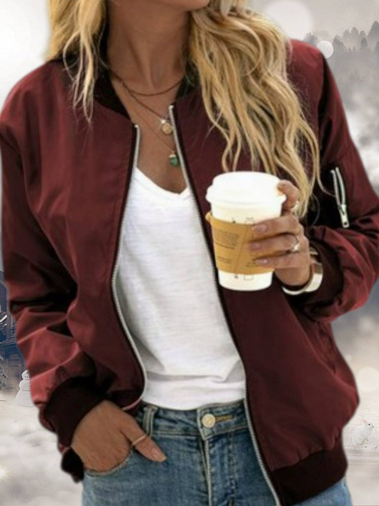 Langarmbomberjacke mit Reißverschluss und Rippendetails