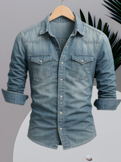 Langärmliges Jeanshemd für Herren mit Knopfverschluss und strapazierfähigem Stoff