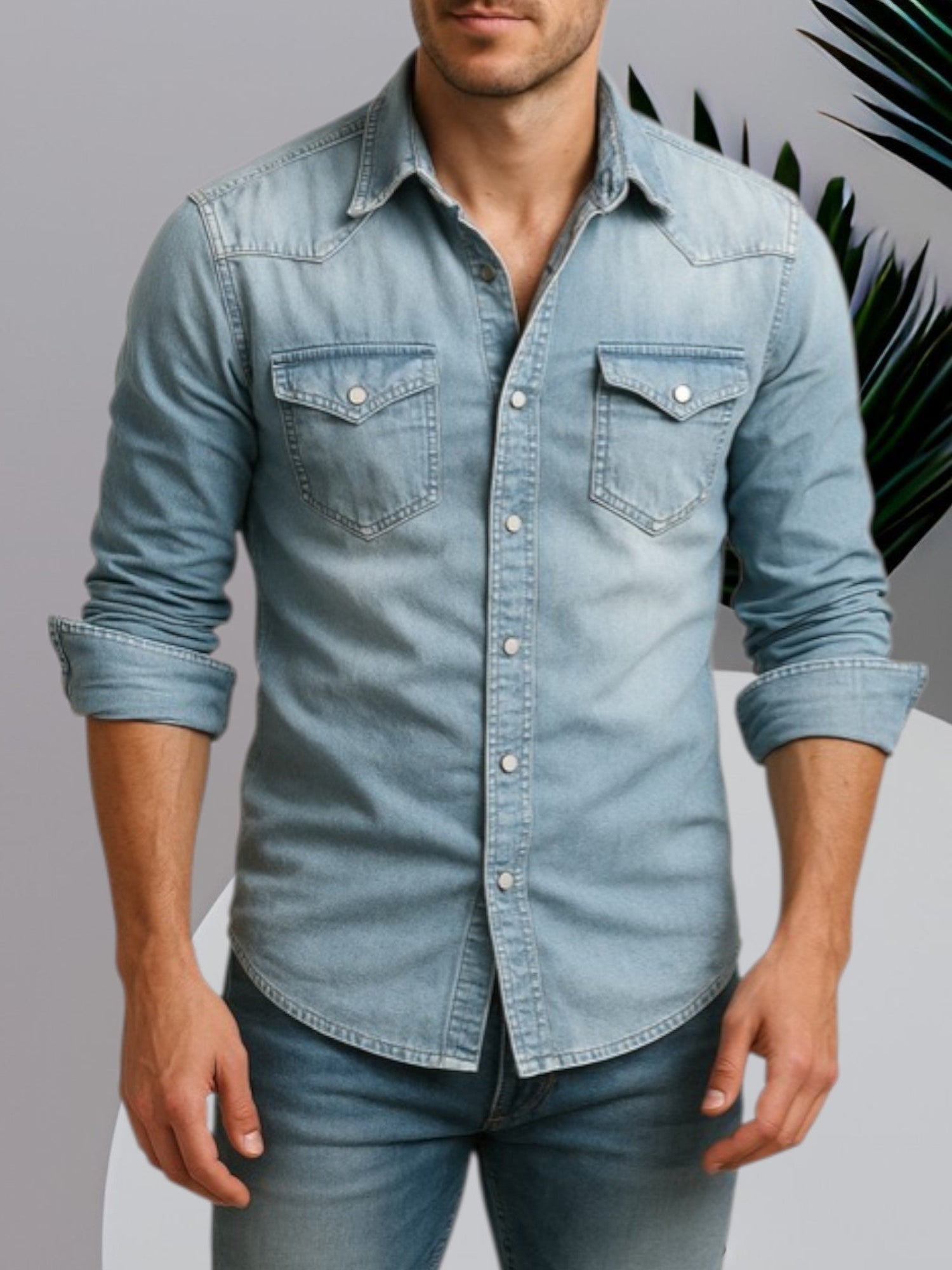 Langärmliges Jeanshemd für Herren mit Knopfverschluss und strapazierfähigem Stoff