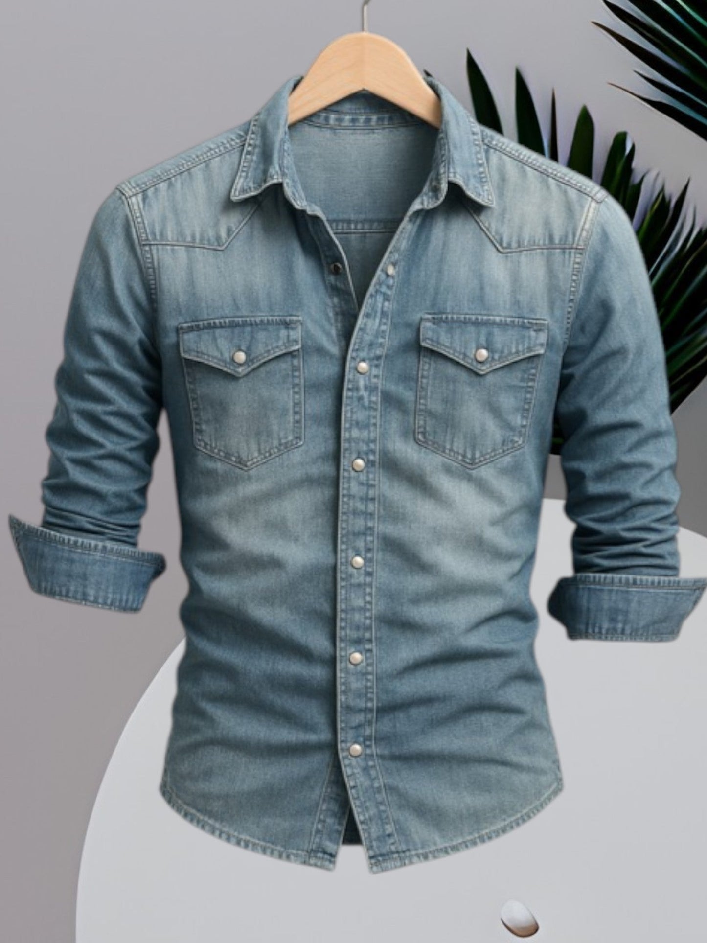 Langärmliges Jeanshemd für Herren mit Knopfverschluss und strapazierfähigem Stoff