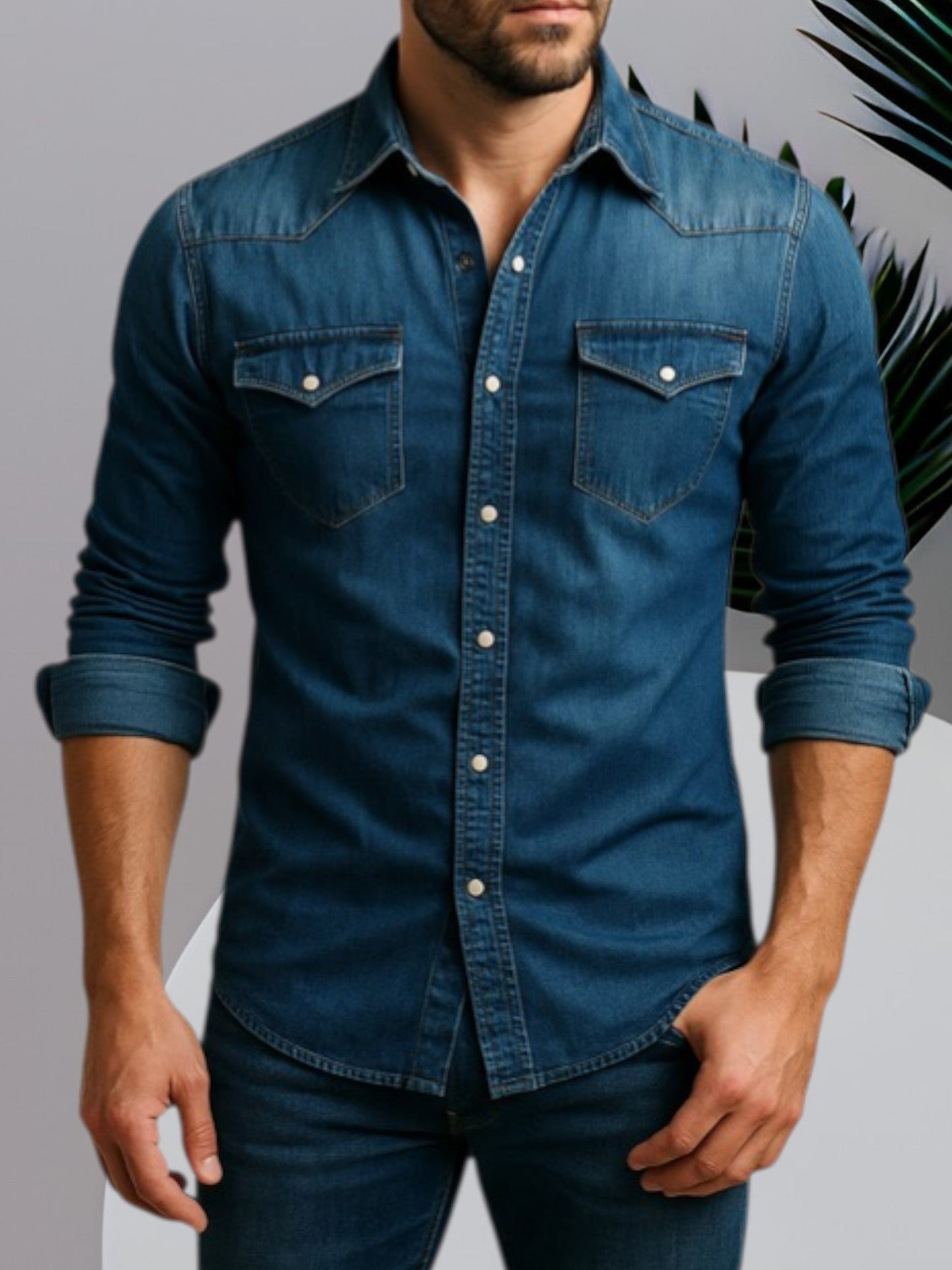 Langärmliges Jeanshemd für Herren mit Knopfverschluss und strapazierfähigem Stoff