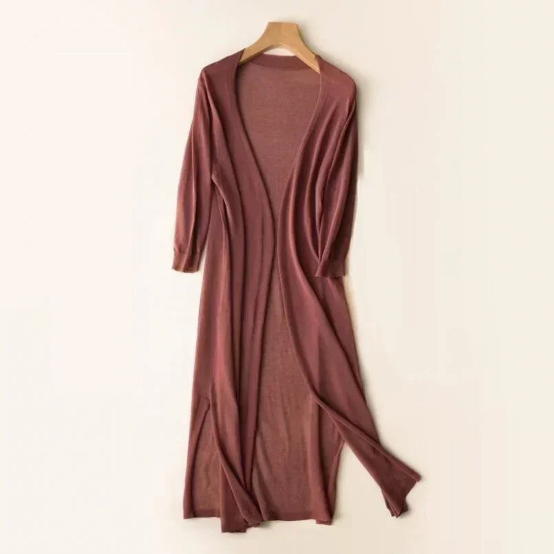 Langer Strickjacke für Damen | Leichter V-Ausschnitt